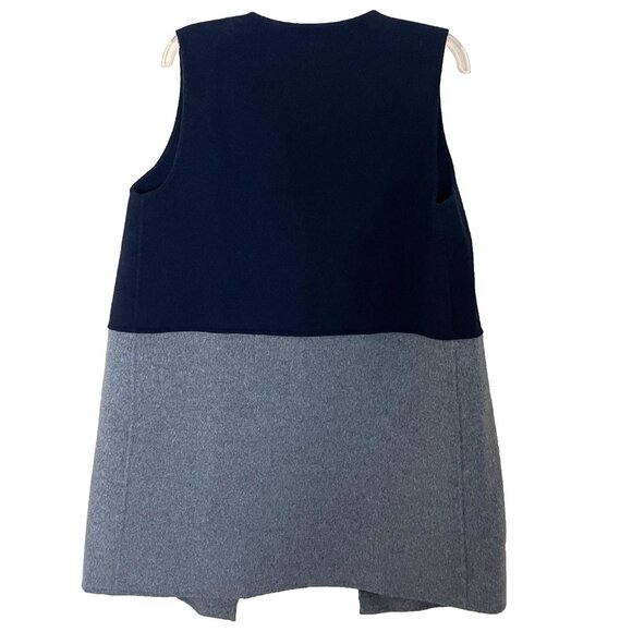 Talbots Vest Small Two-tone Navy Gray Wool Blend Flyaway Open Front Old Money - Picture 3 of 7